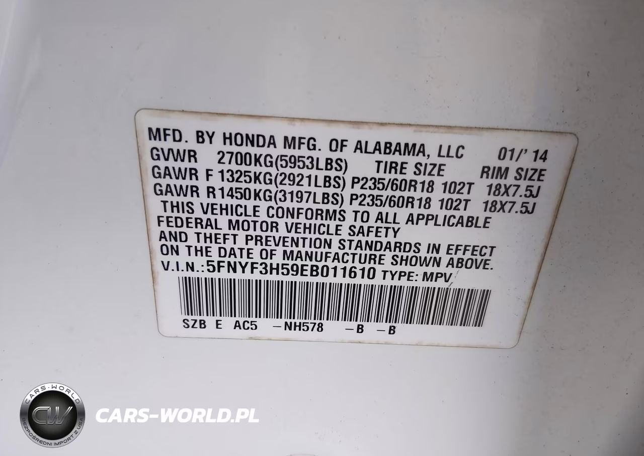 2014 Honda Pilot Ex-L VIN:5FNYF3H59EB011610 - 9