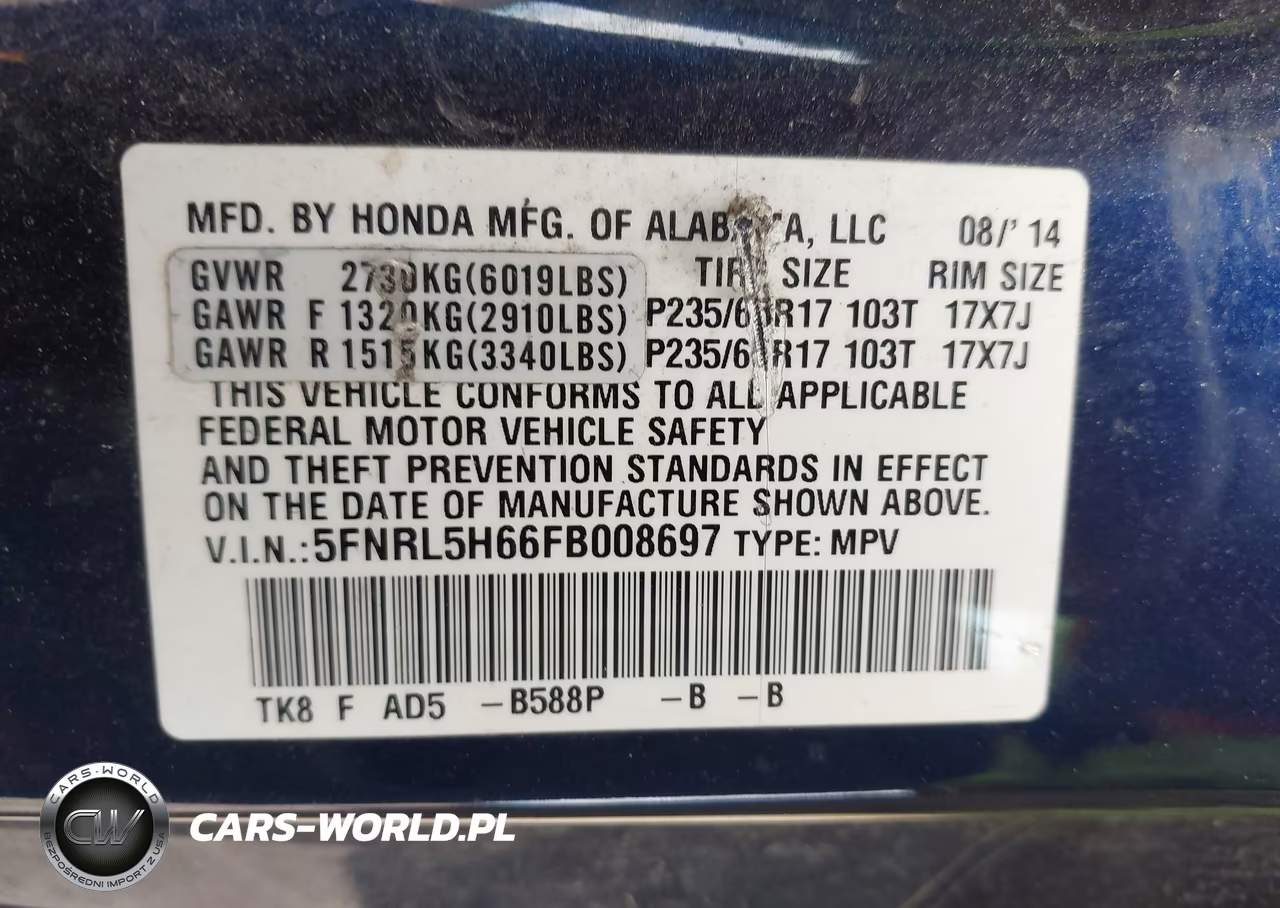 2015 Honda Odyssey Ex-L VIN:5FNRL5H66FB008697 - 9