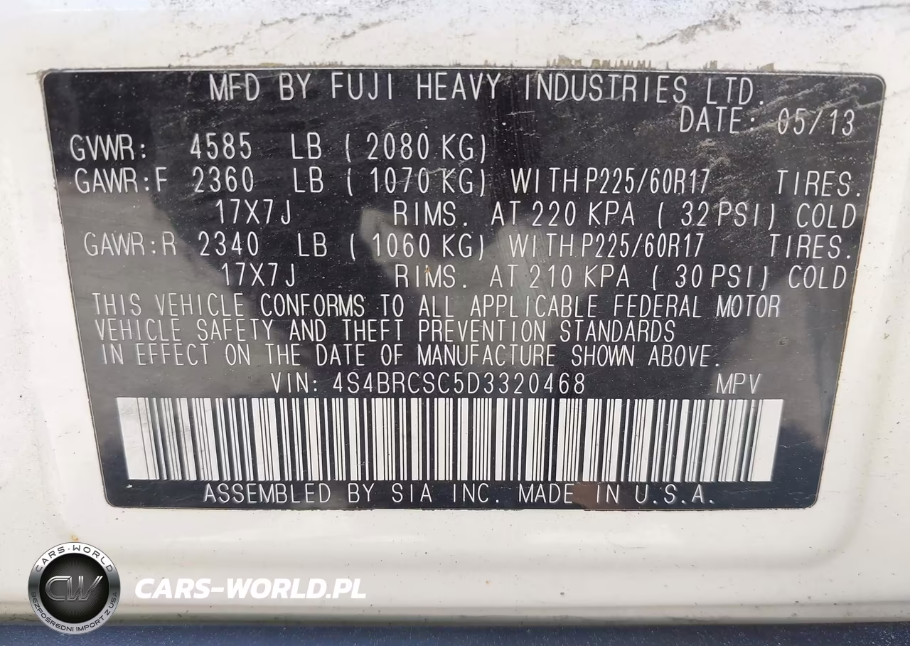 2013 Subaru Outback 2.5I Limited VIN:4S4BRCSC5D3320468 - 9