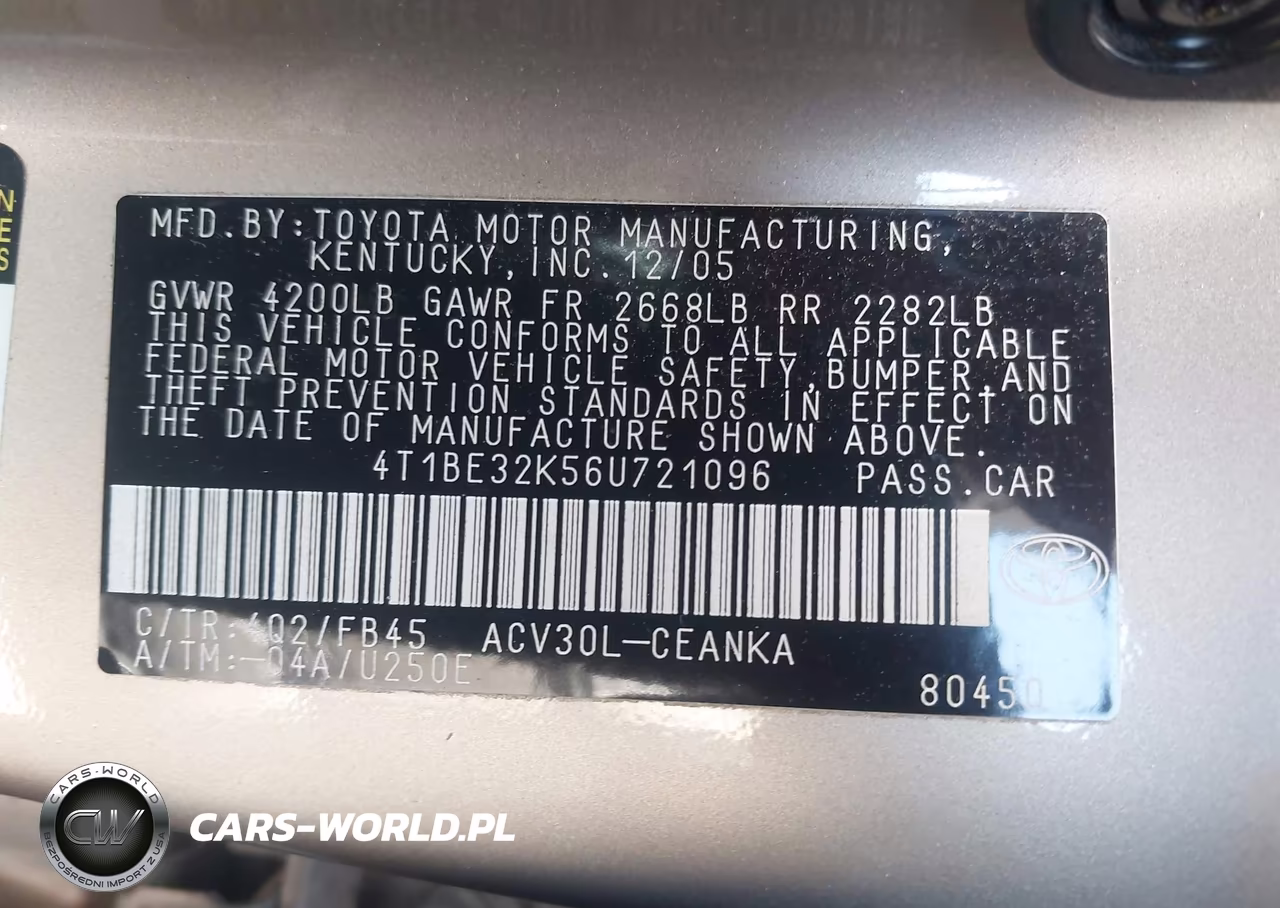 2006 Toyota Camry Le VIN:4T1BE32K56U721096 - 9