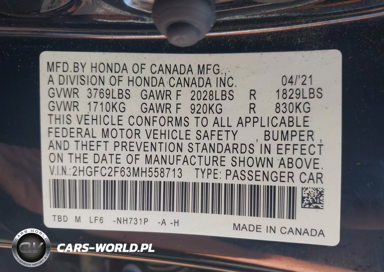 2021 Honda Civic Lx VIN:2HGFC2F63MH558713 - 9