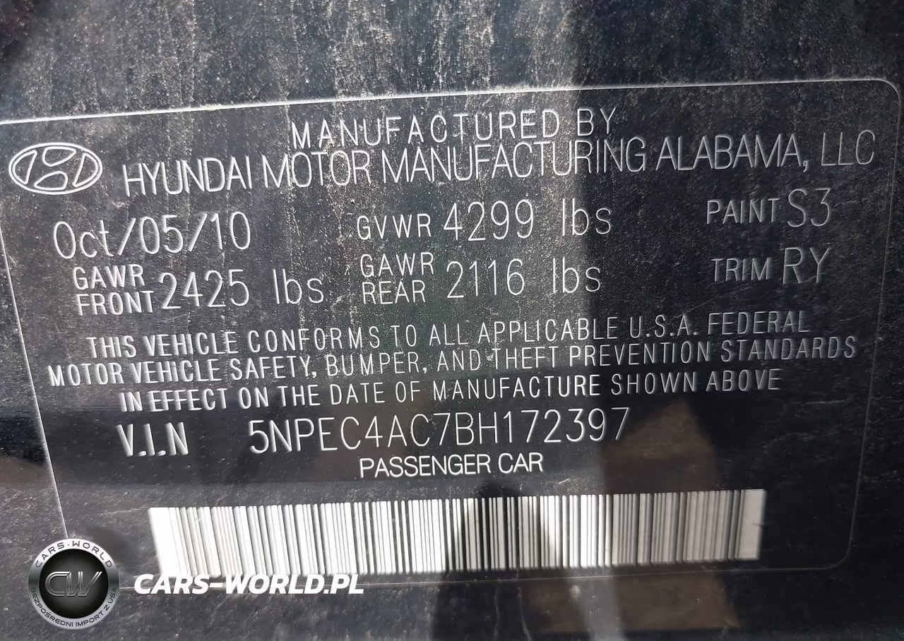 2011 Hyundai Sonata Se VIN:5NPEC4AC7BH172397 - 9
