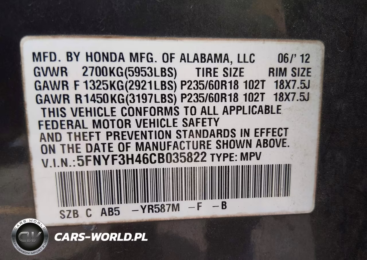 2012 Honda Pilot Ex VIN:5FNYF3H46CB035822 - 9
