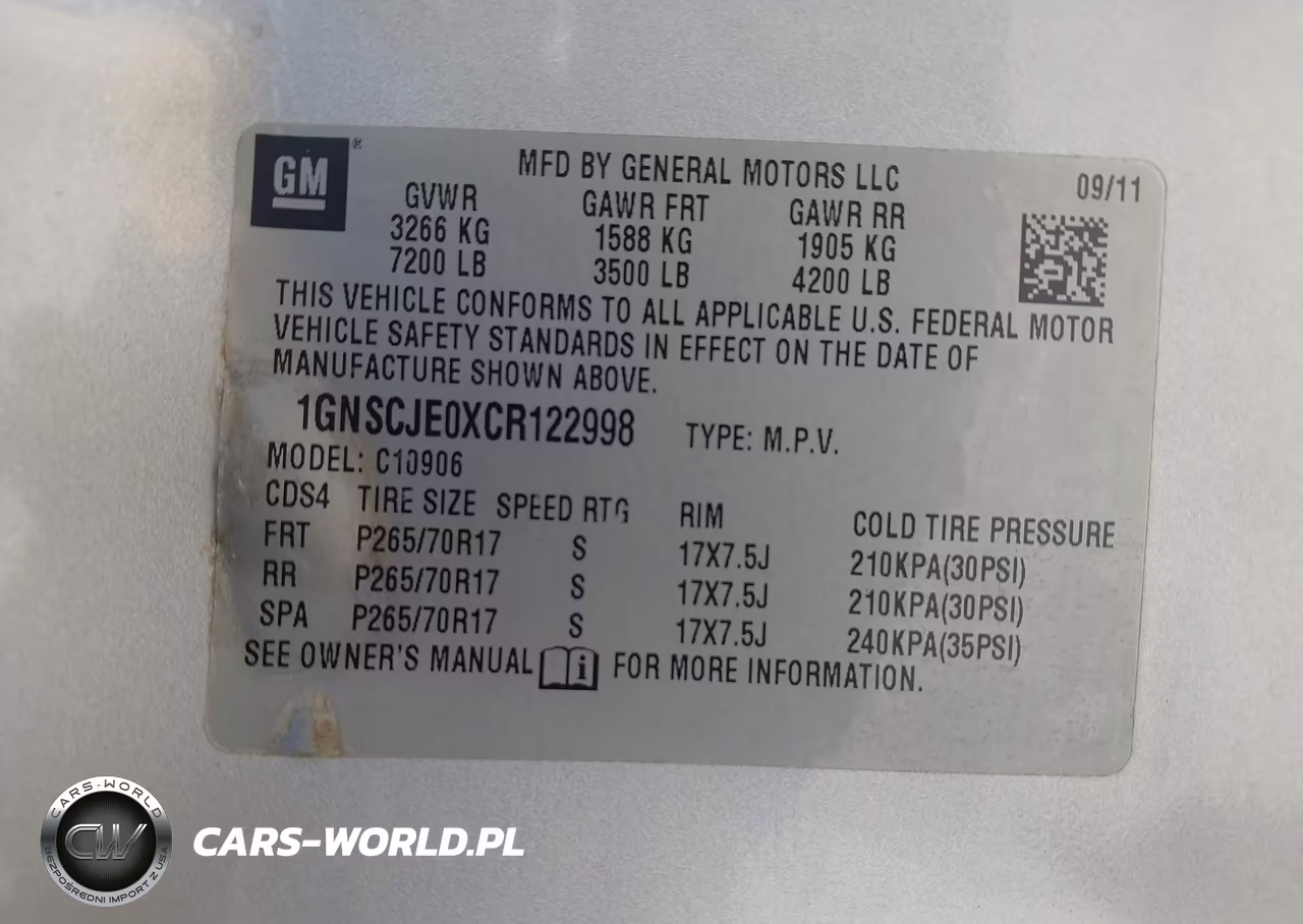 2012 Chevrolet Suburban Lt VIN:1GNSCJE0XCR122998 - 9