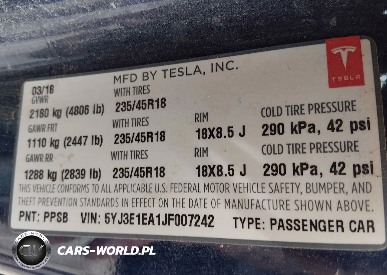 2018 Tesla Model 3 Long Range-Mid Range VIN:5YJ3E1EA1JF007242 - 9