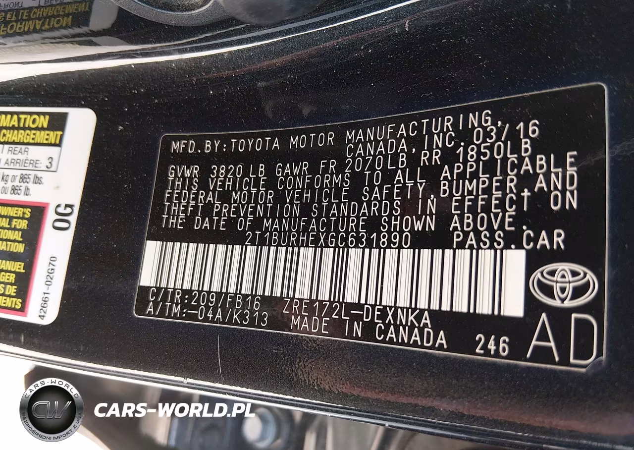 2016 Toyota Corolla Le VIN:2T1BURHEXGC631890 - 9