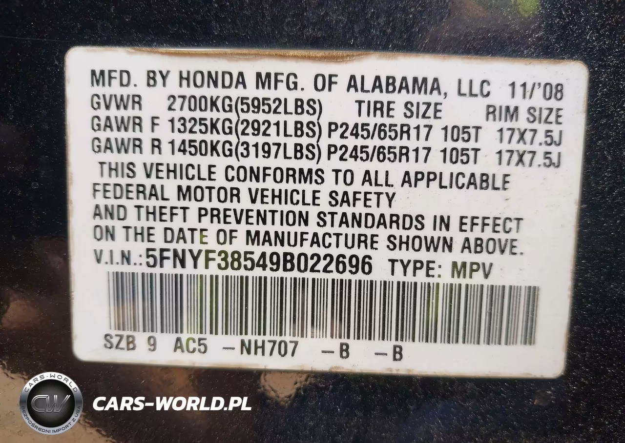 2009 Honda Pilot Ex-L VIN:5FNYF38549B022696 - 9
