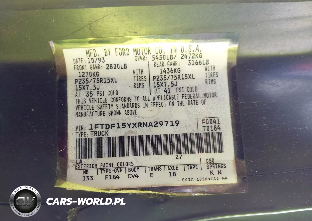1994 Ford F150 VIN:1FTDF15YXRNA29719 - 9