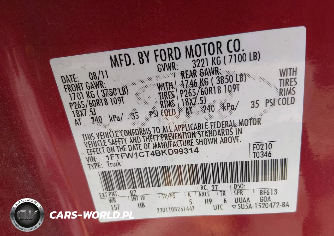 2011 Ford F-150 Lariat VIN:1FTFW1CT4BKD99314 - 9