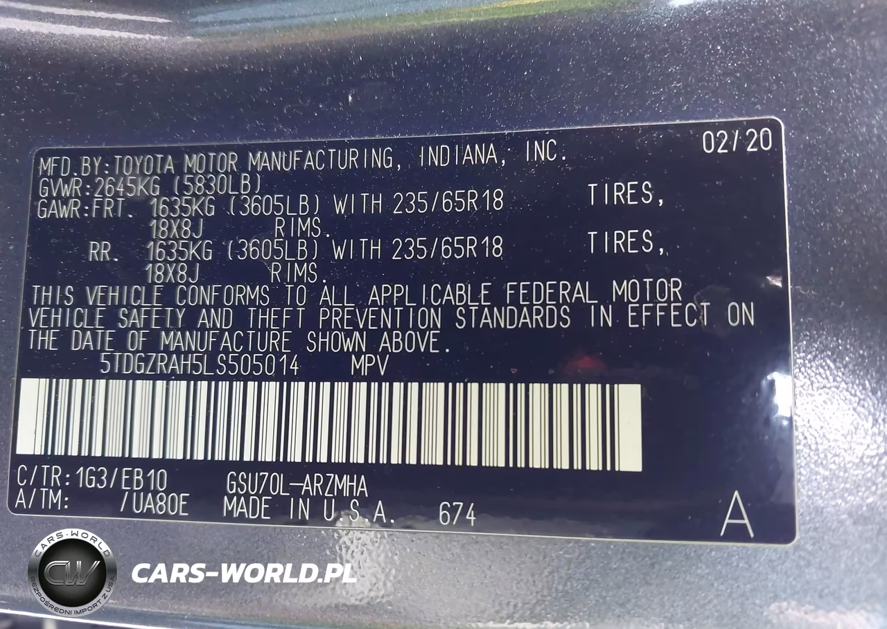2020 Toyota Highlander Xle VIN:5TDGZRAH5LS505014 - 9
