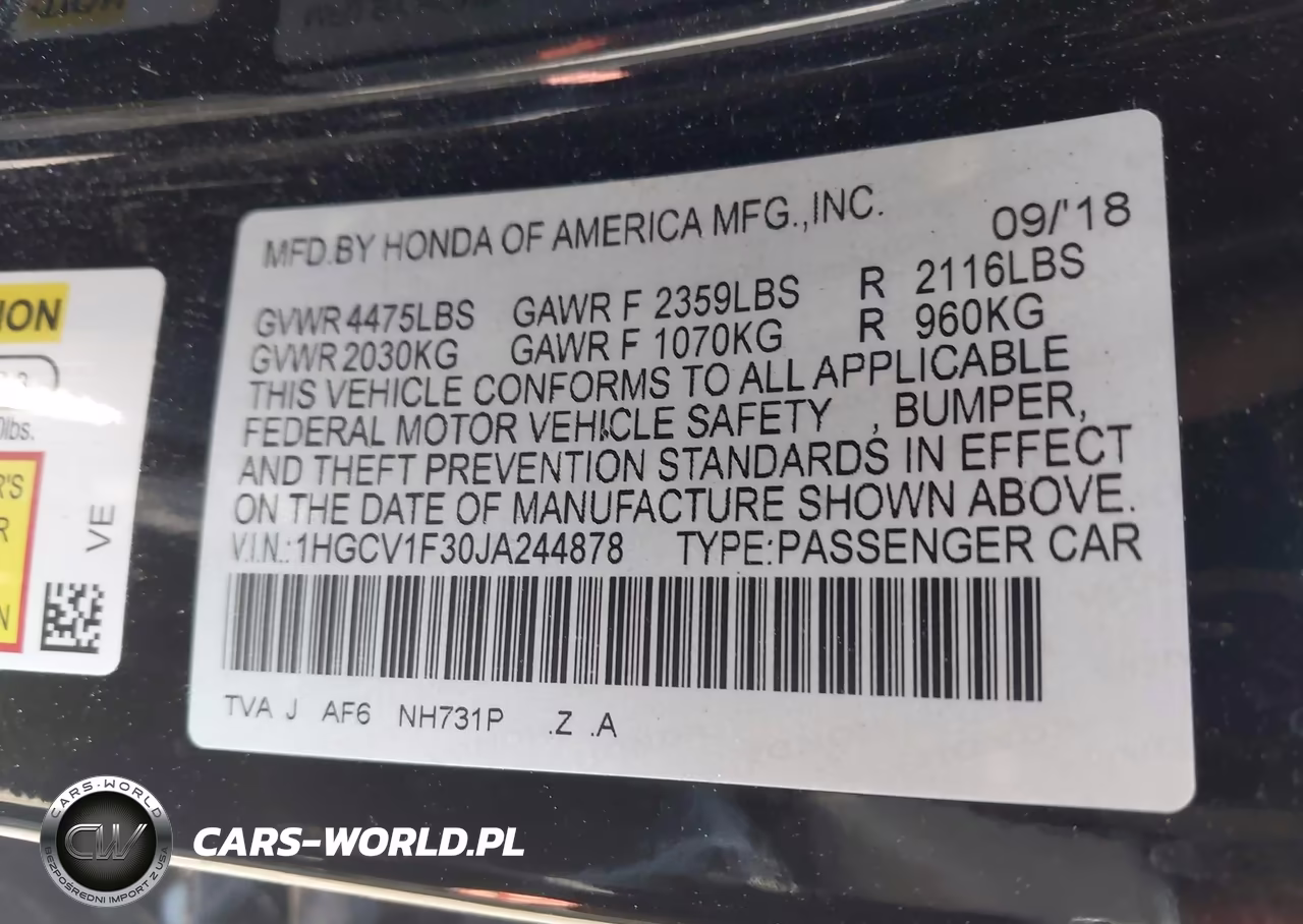 2018 Honda Accord Sport VIN:1HGCV1F30JA244878 - 9