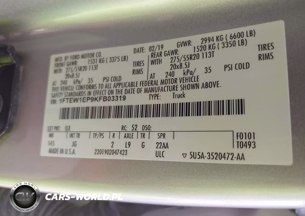 2019 Ford F-150 Lariat-Xl-Xlt VIN:1FTEW1EP9KFB03319 - 9