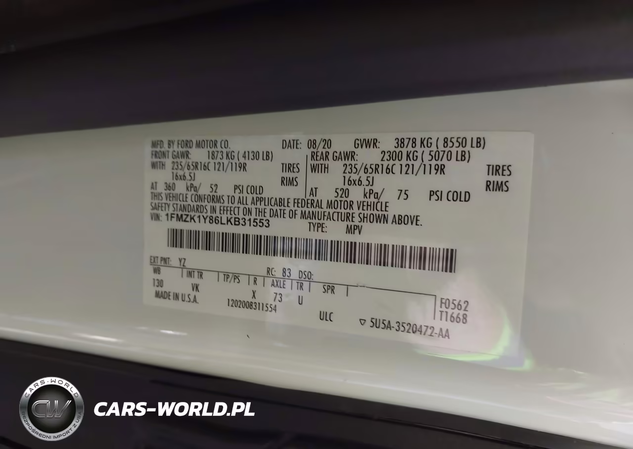 2020 Ford Transit-150 Passenger Van VIN:1FMZK1Y86LKB31553 - 9