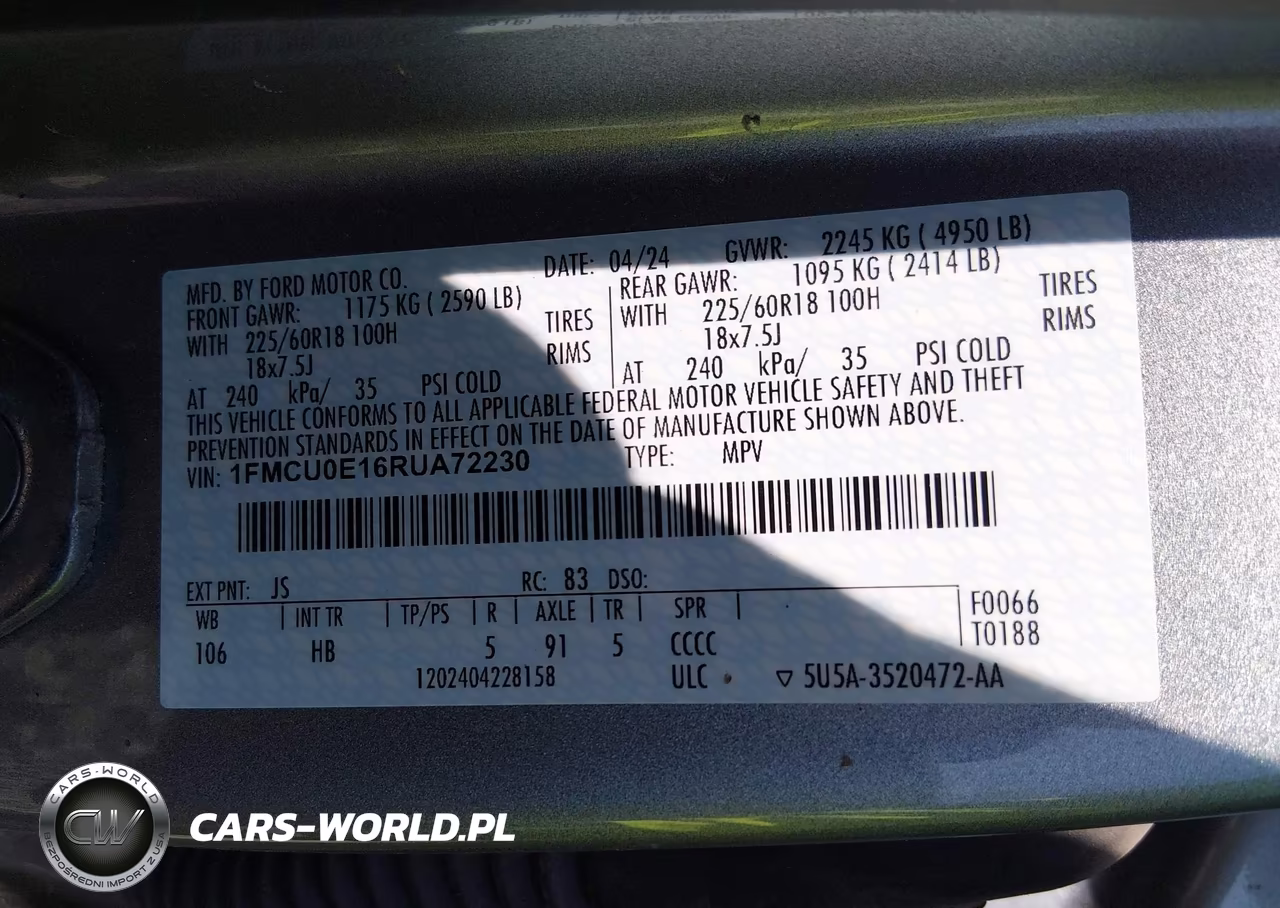 2024 Ford Escape Phev VIN:1FMCU0E16RUA72230 - 9