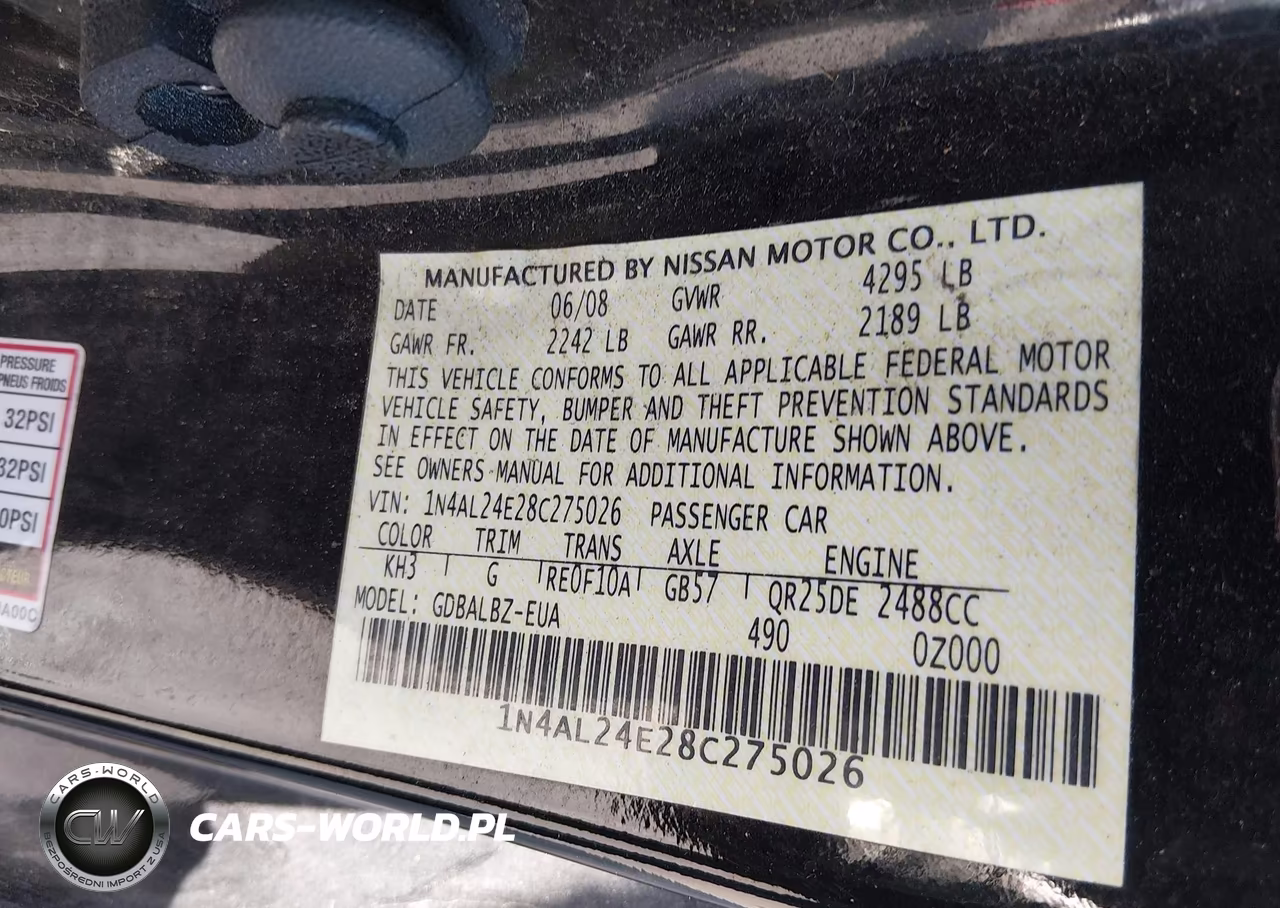 2008 Nissan Altima 2.5 S VIN:1N4AL24E28C275026 - 9