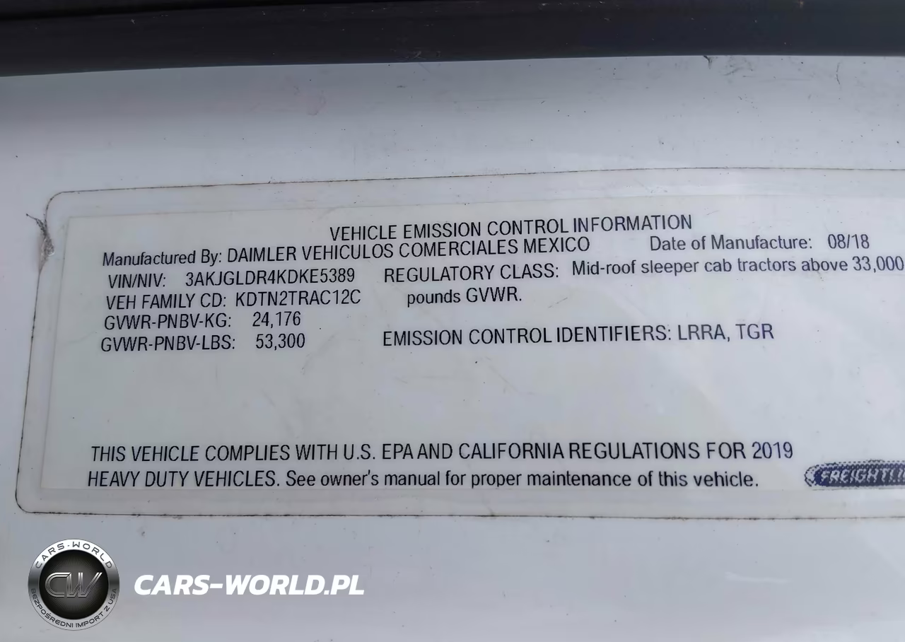 2019 Freightliner Cascadia 125 VIN:3AKJGLDR4KDKE5389 - 8