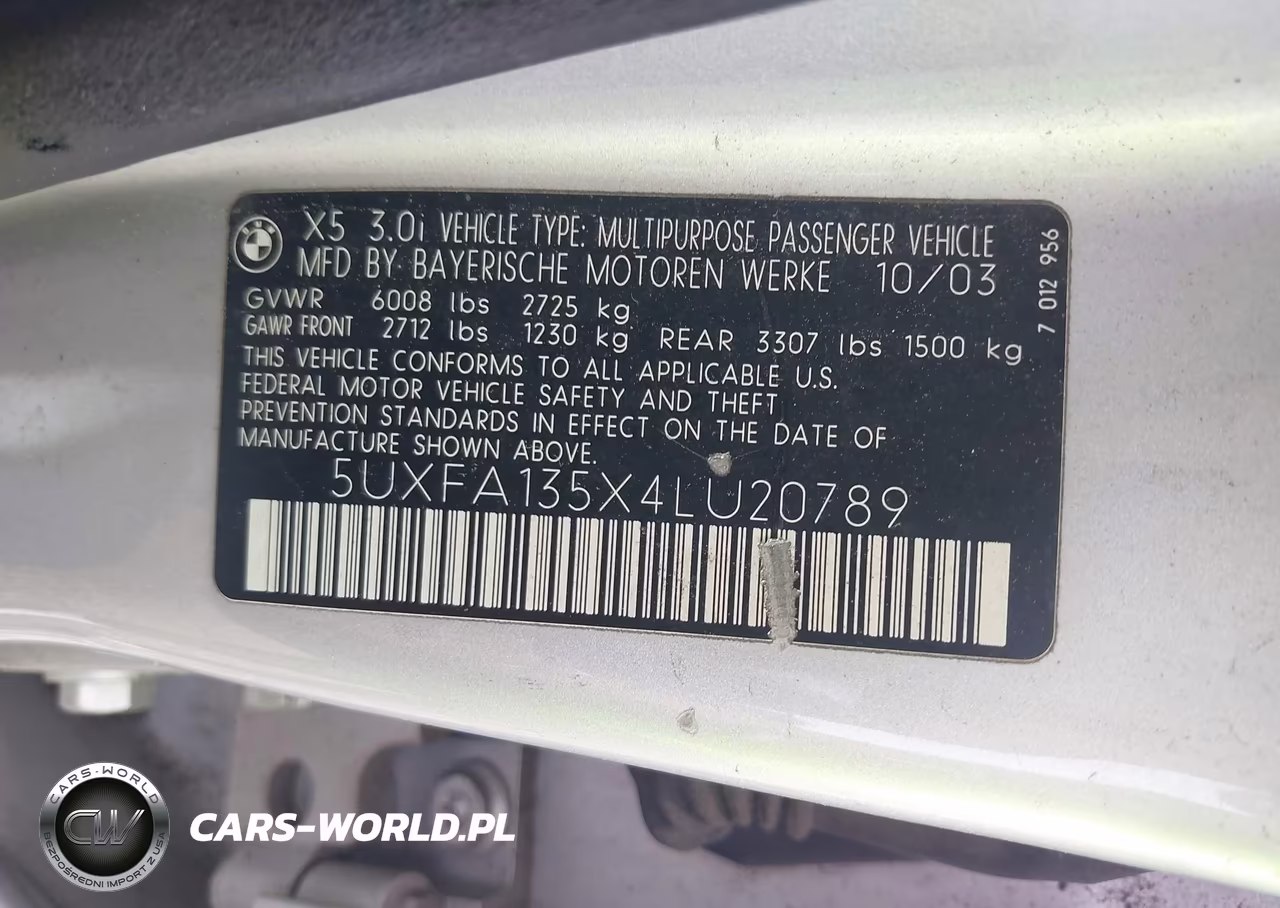 2004 BMW X5 3.0I VIN:5UXFA135X4LU20789 - 9