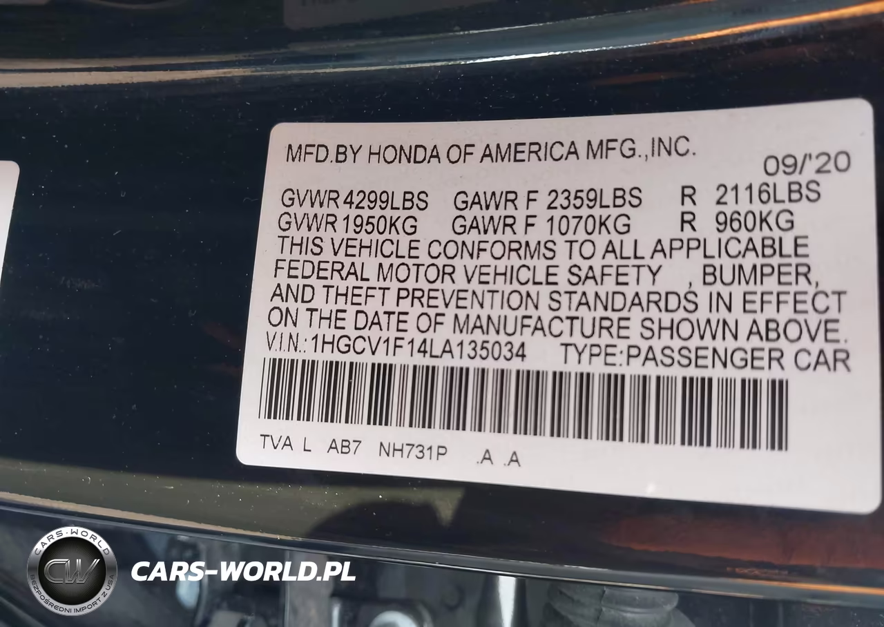 2020 Honda Accord Lx VIN:1HGCV1F14LA135034 - 9