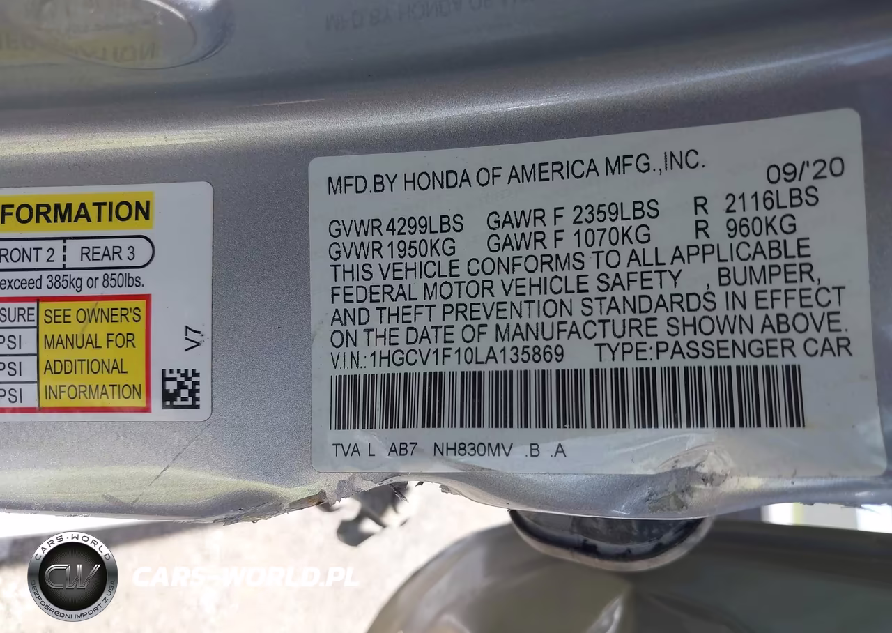2020 Honda Accord Lx VIN:1HGCV1F10LA135869 - 9