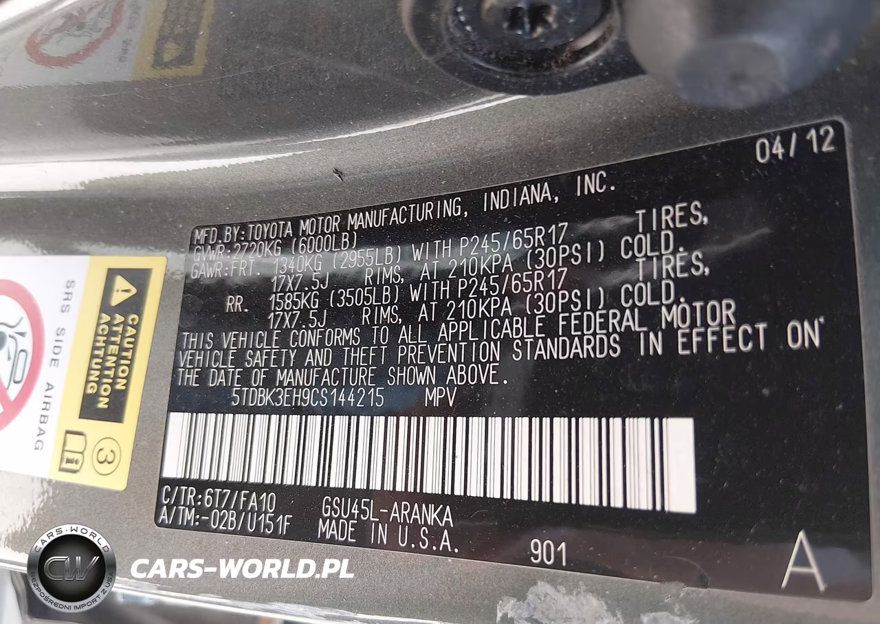 2012 Toyota Highlander Base V6 VIN:5TDBK3EH9CS144215 - 9