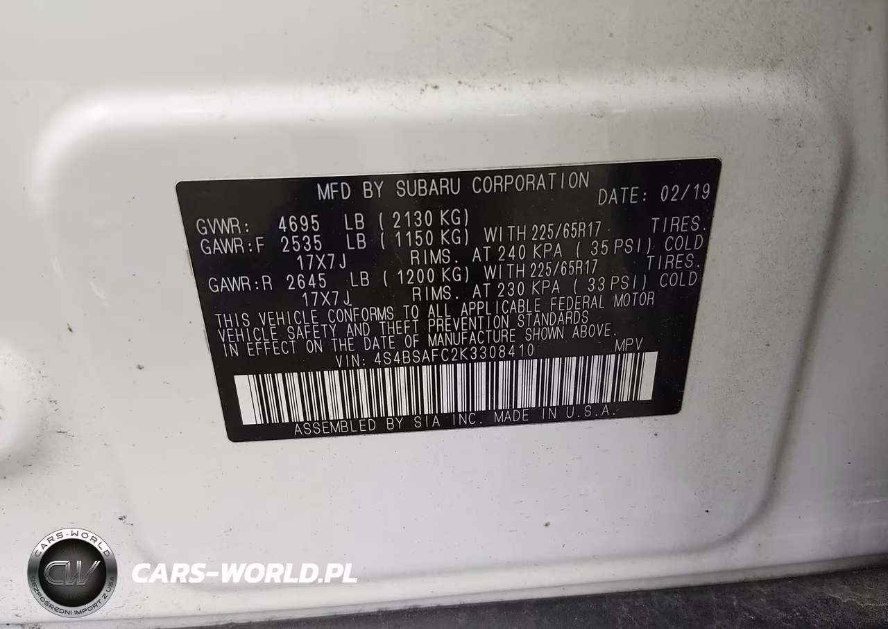 2019 Subaru Outback 2.5I Premium VIN:4S4BSAFC2K3308410 - 9
