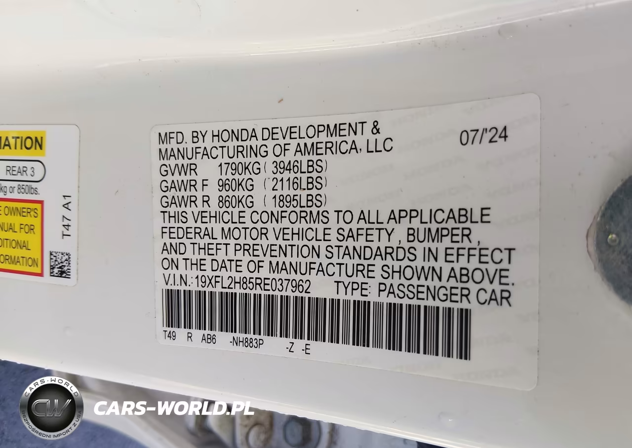 2024 Honda Civic Sport VIN:19XFL2H85RE037962 - 9