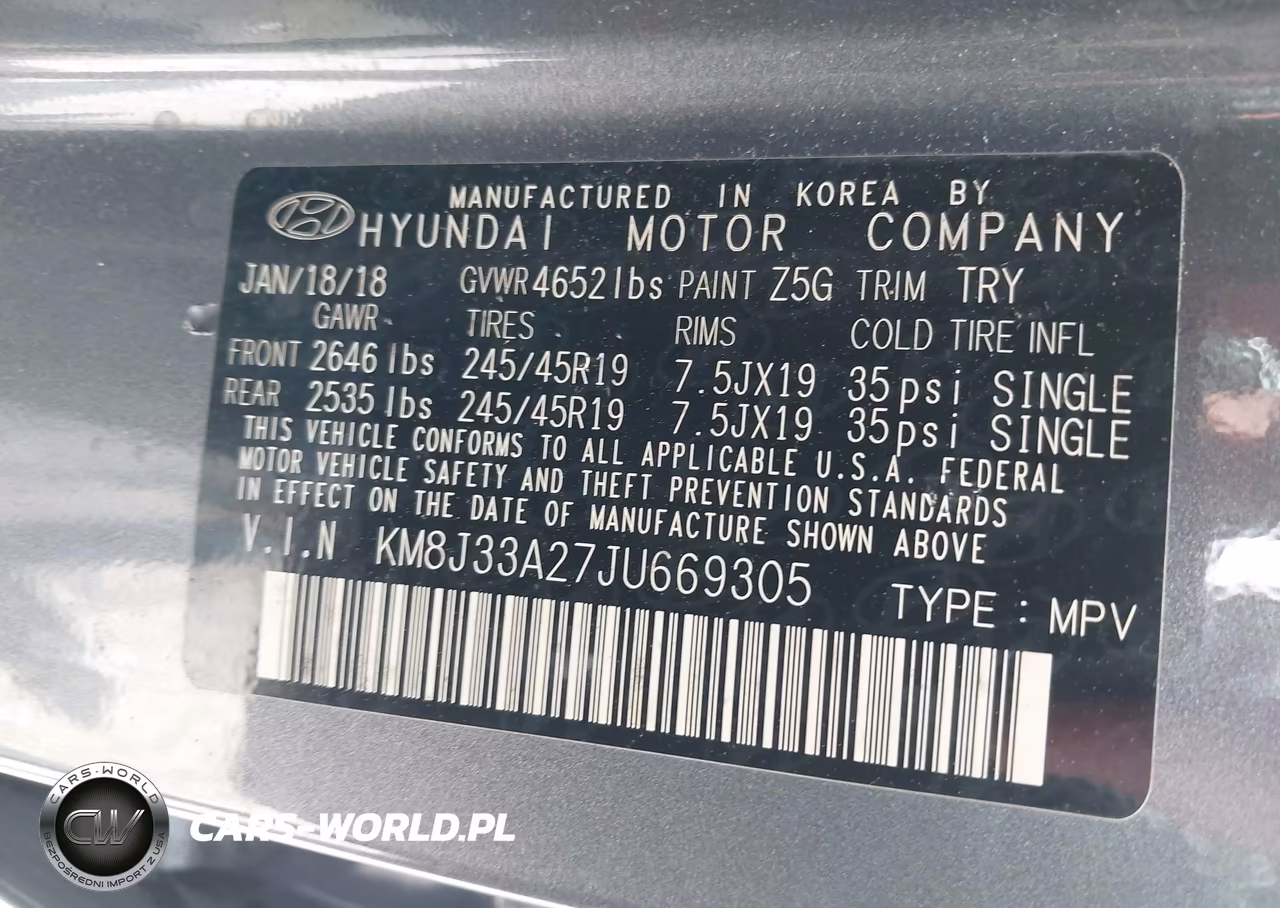 2018 Hyundai Tucson Value VIN:KM8J33A27JU669305 - 9