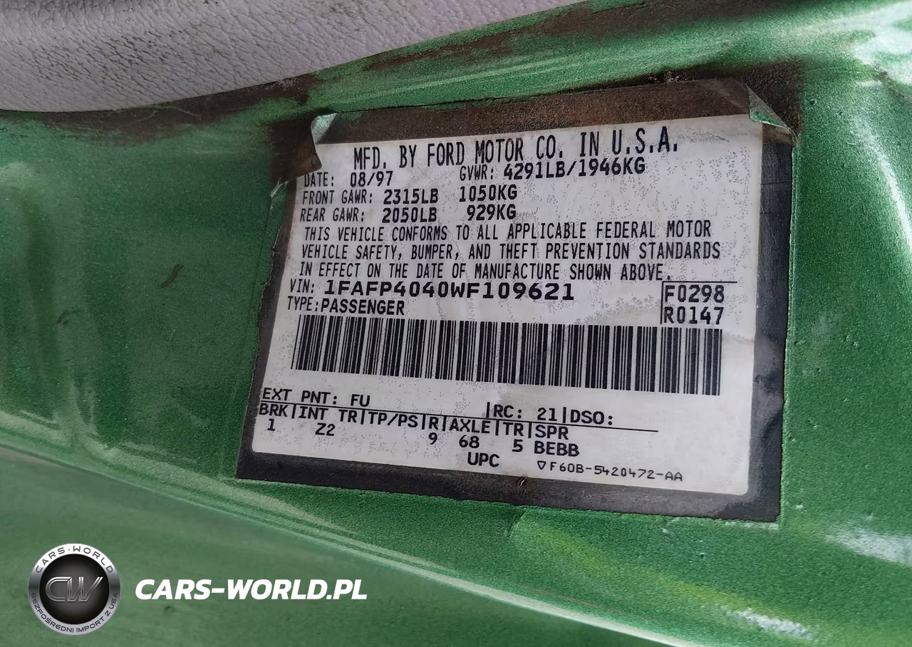 1998 Ford Mustang VIN:1FAFP4040WF109621 - 9