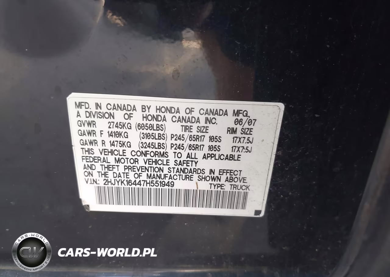 2007 Honda Ridgeline Rts VIN:2HJYK16447H551949 - 9