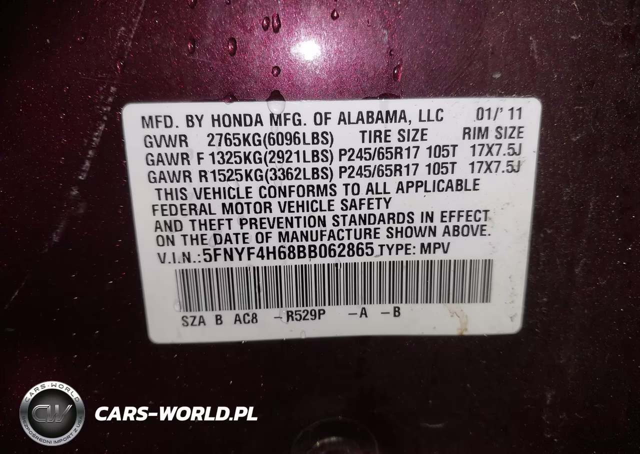 2011 Honda Pilot Ex-L VIN:5FNYF4H68BB062865 - 9