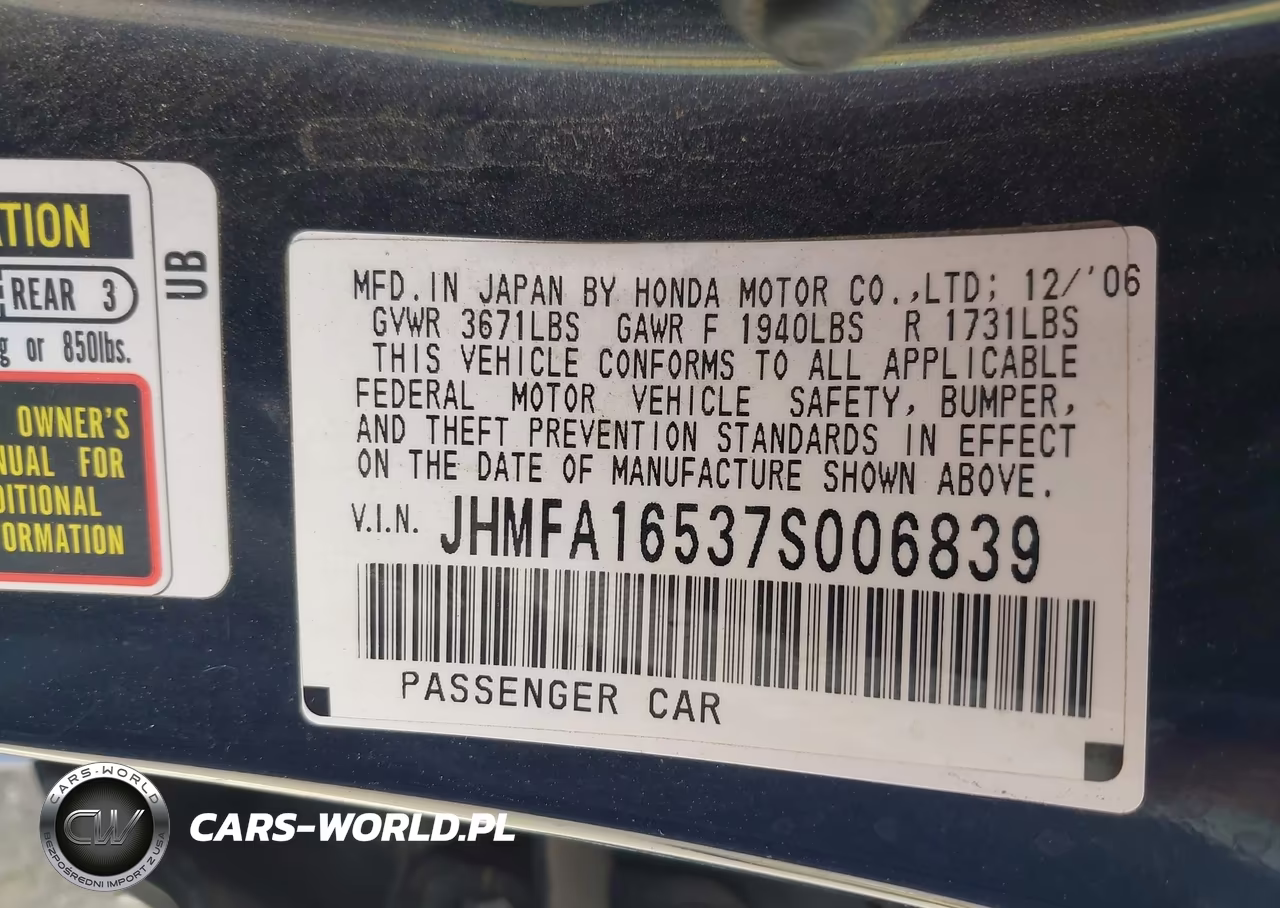 2007 Honda Civic Lx VIN:JHMFA16537S006839 - 9