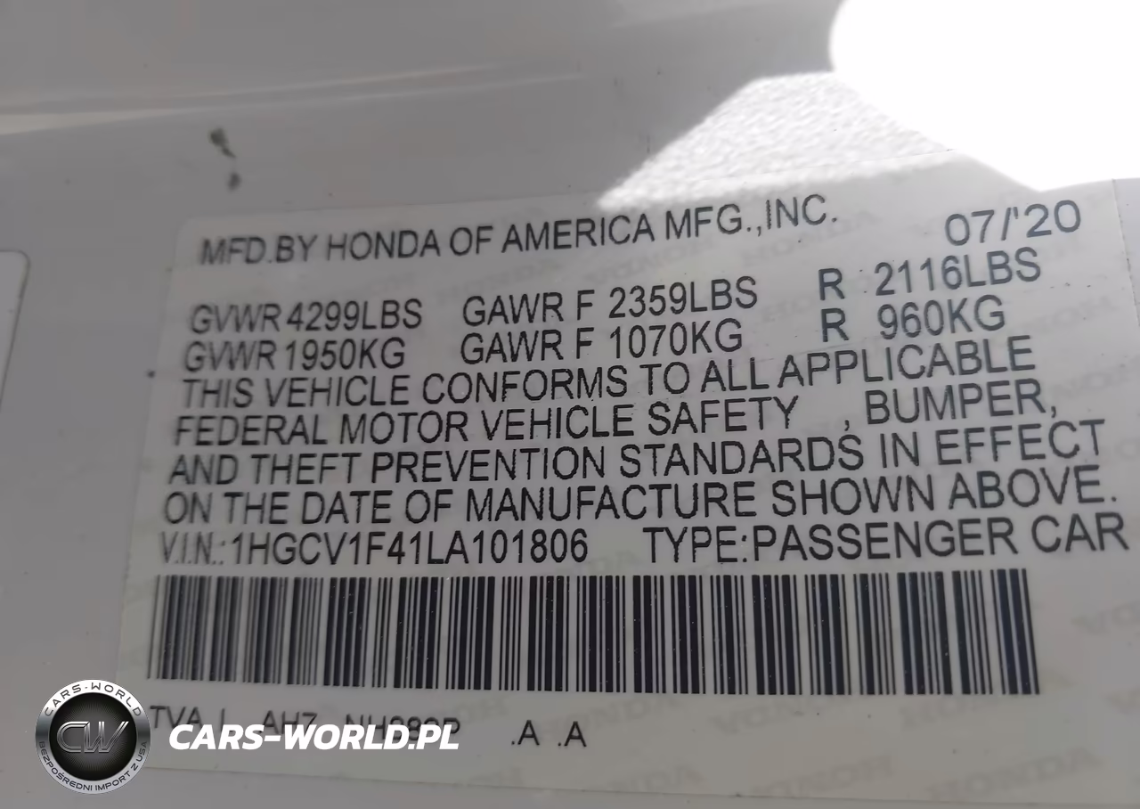 2020 Honda Accord Ex VIN:1HGCV1F41LA101806 - 9