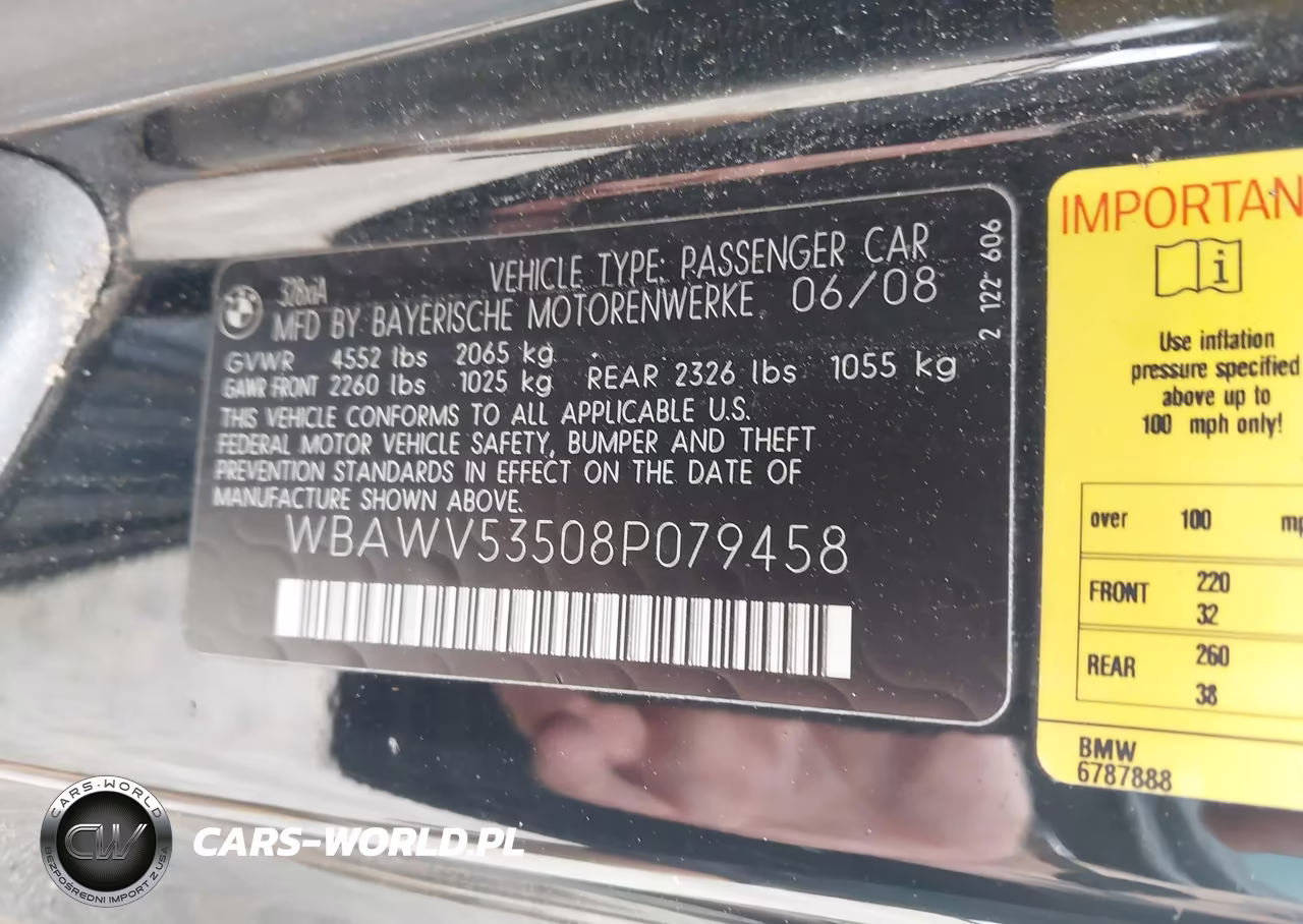 2008 BMW 328Xi VIN:WBAWV53508P079458 - 9