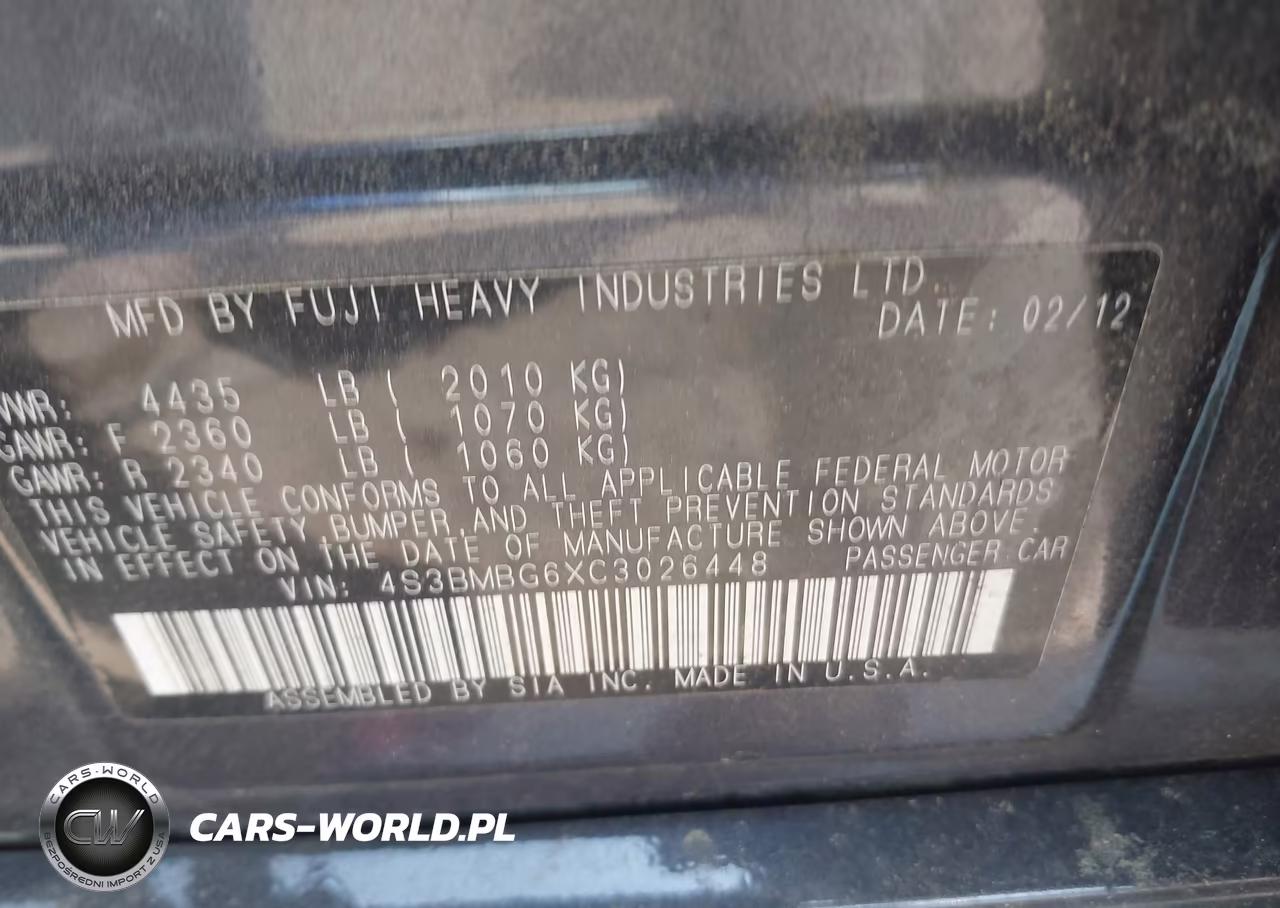 2012 Subaru Legacy 2.5I Premium VIN:4S3BMBG6XC3026448 - 9