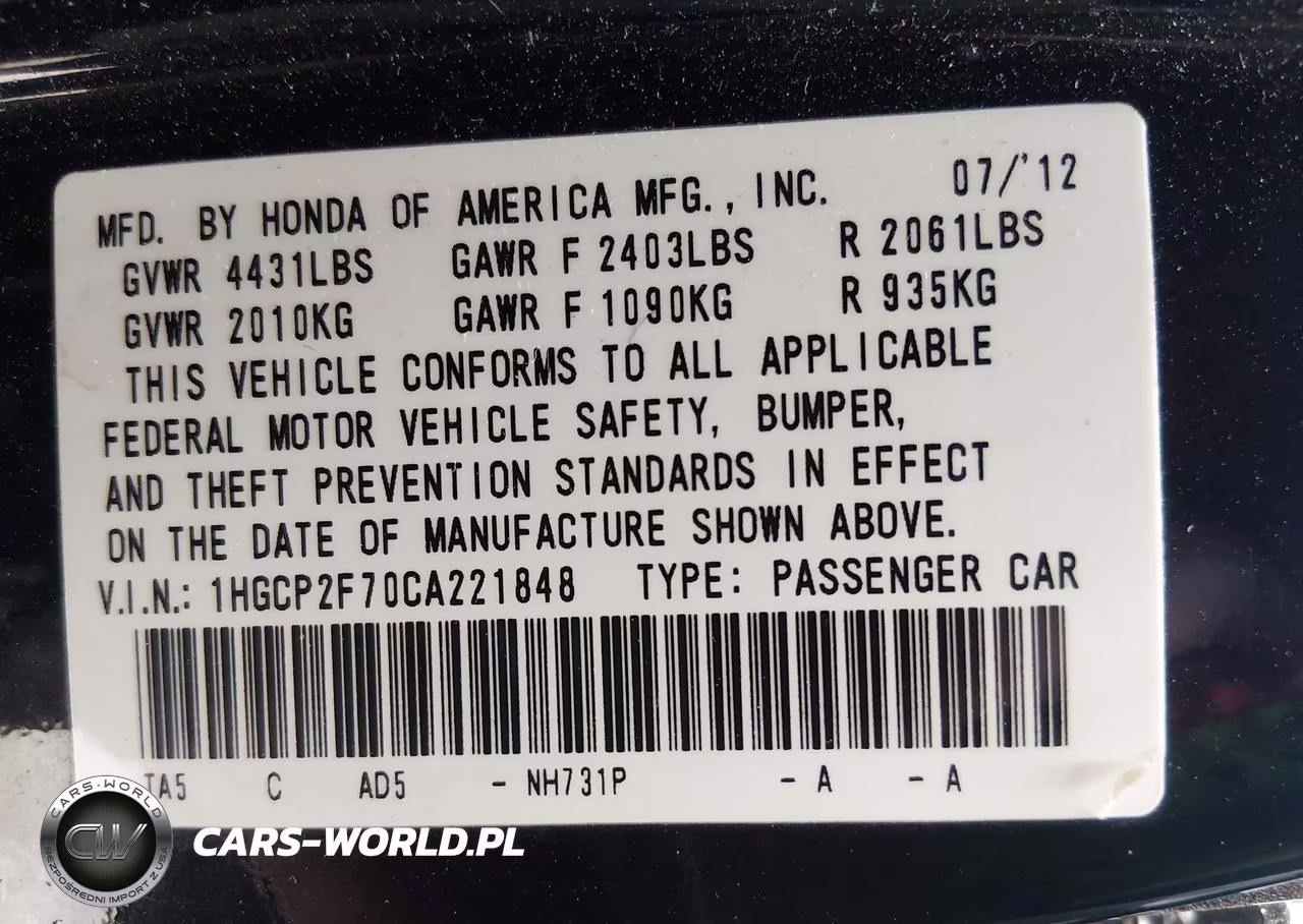 2012 Honda Accord 2.4 Ex VIN:1HGCP2F70CA221848 - 9