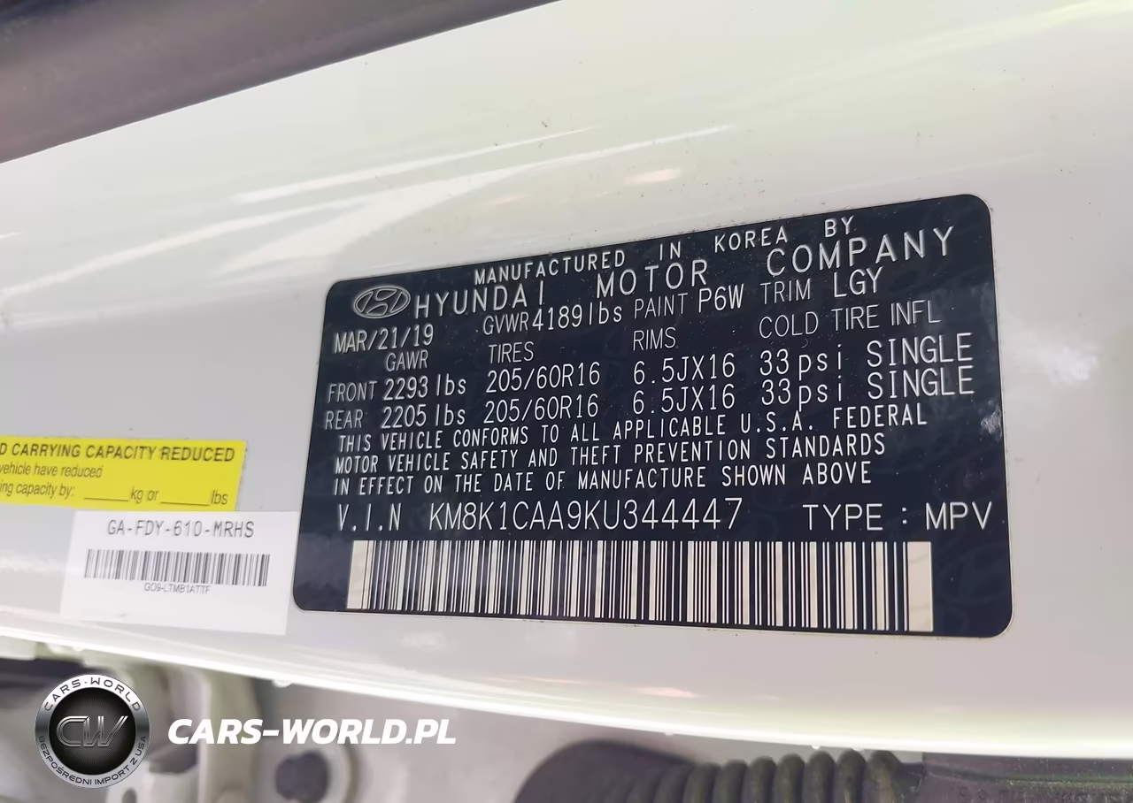 2019 Hyundai Kona Se VIN:KM8K1CAA9KU344447 - 9