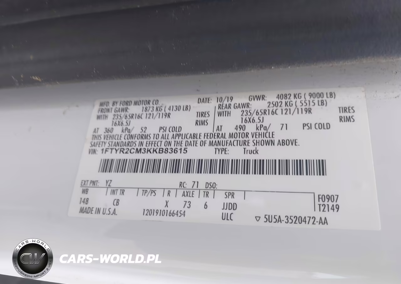 2019 Ford Transit-250 VIN:1FTYR2CM3KKB83615 - 9