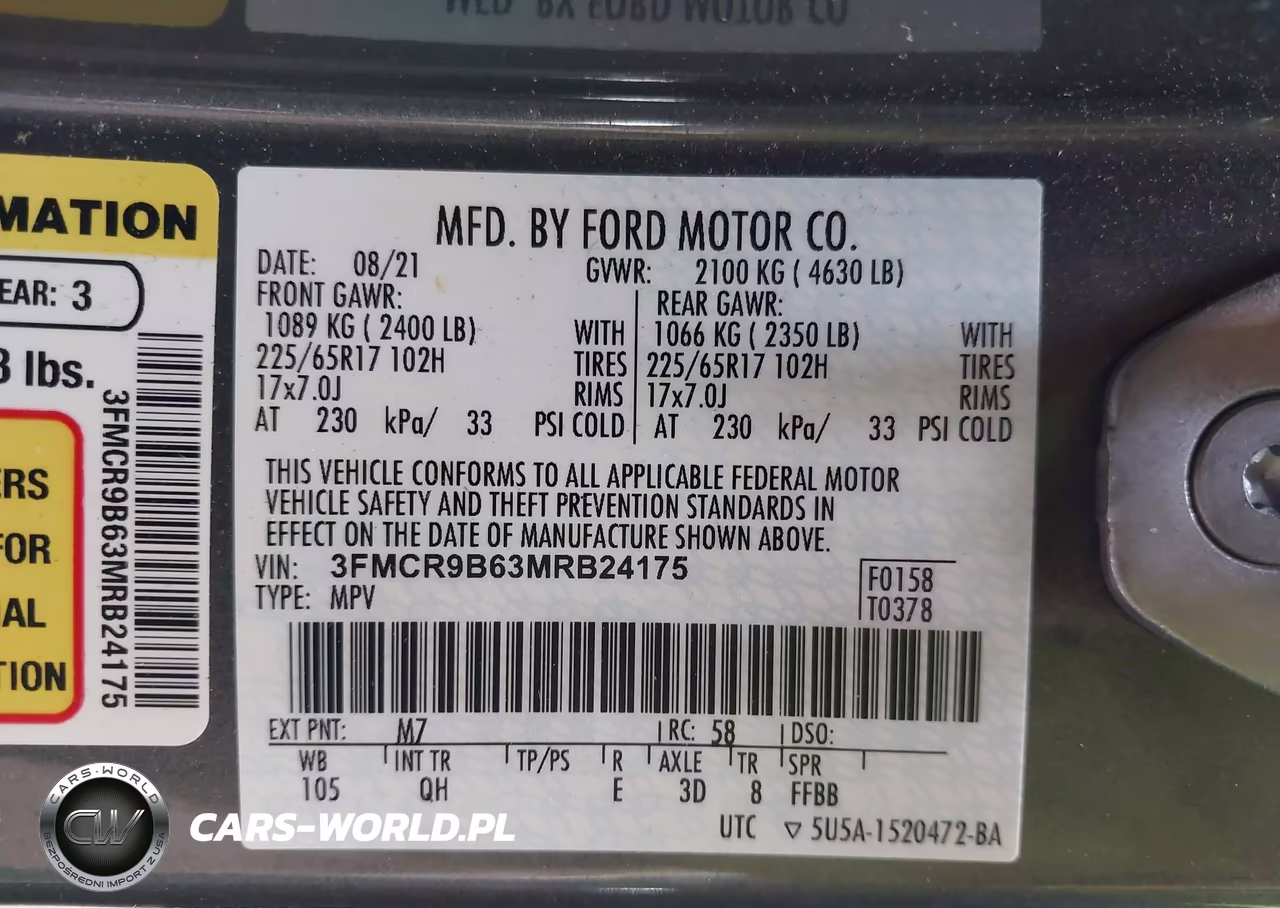 2021 Ford Bronco Sport Big Bend VIN:3FMCR9B63MRB24175 - 9