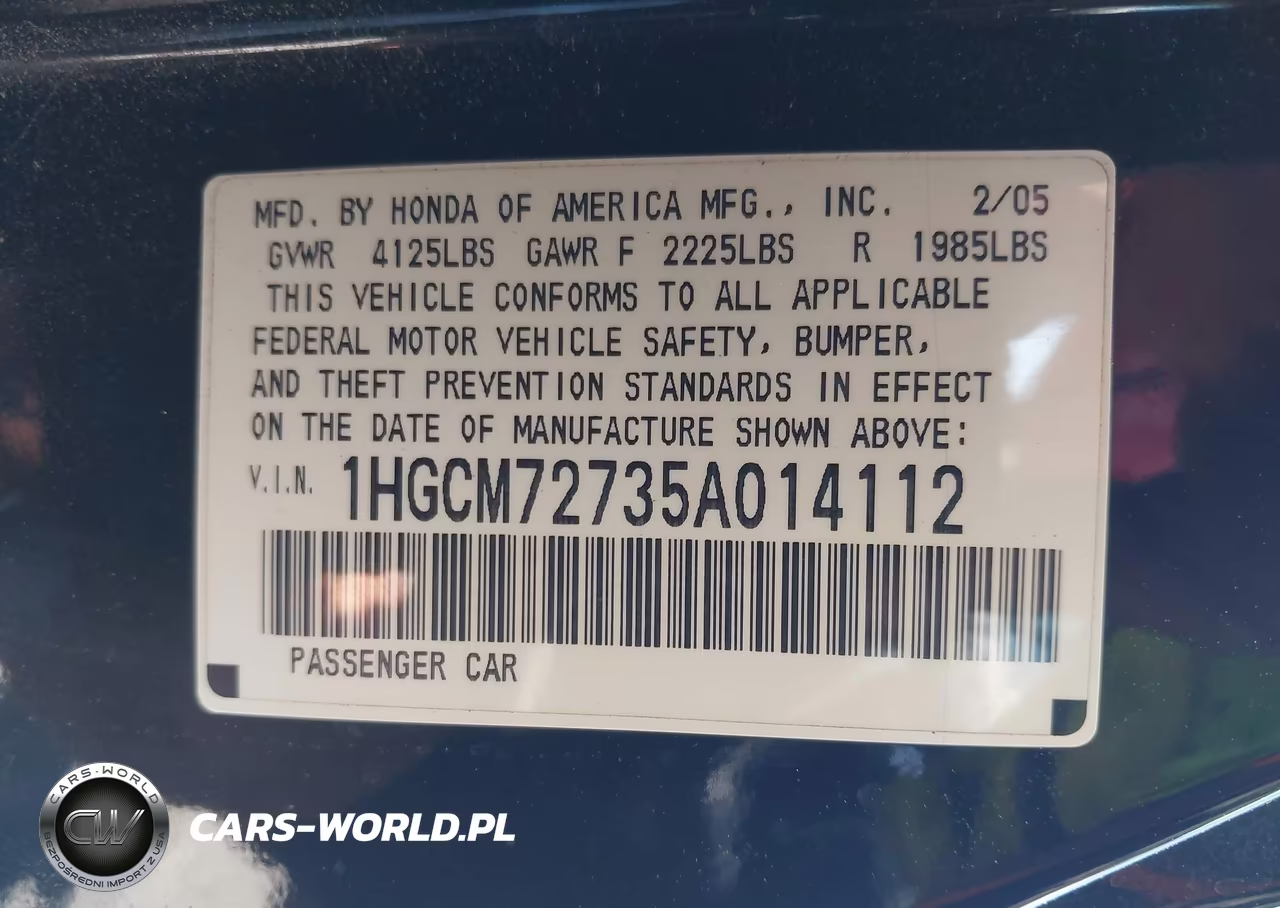 2005 Honda Accord 2.4 Ex VIN:1HGCM72735A014112 - 9