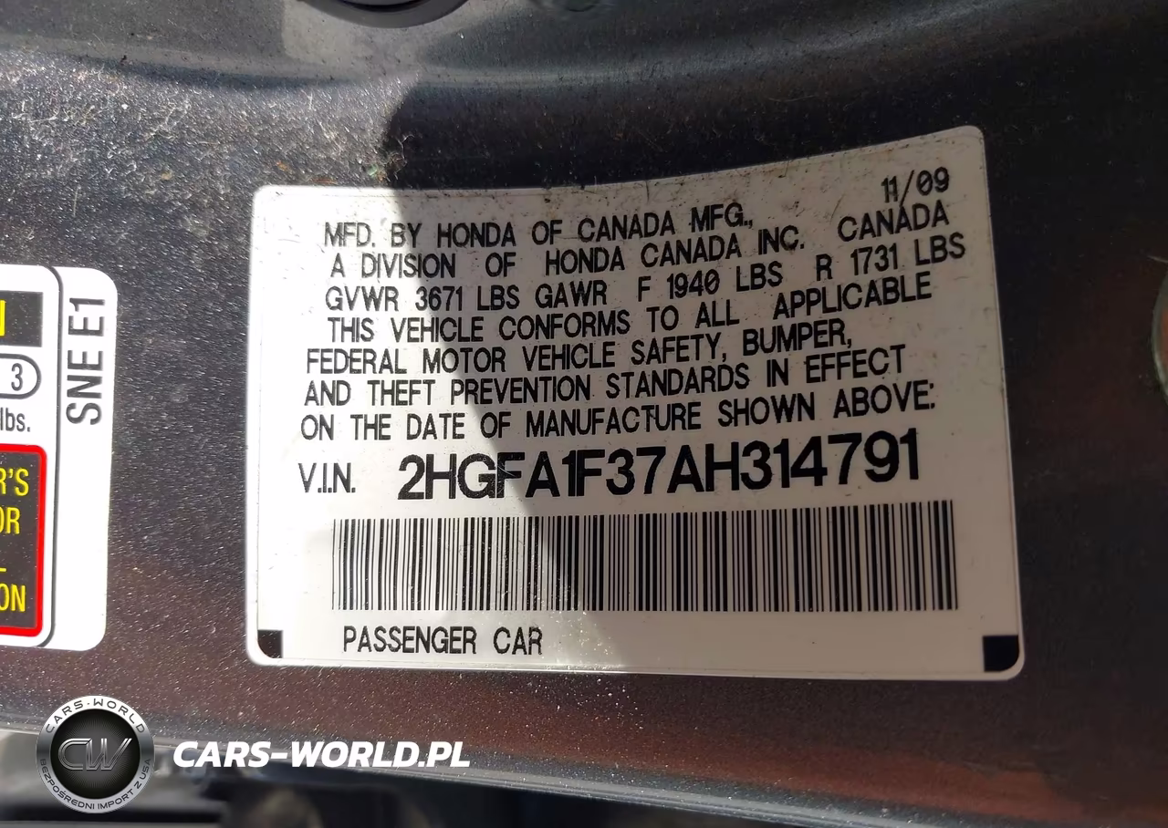 2010 Honda Civic Vp VIN:2HGFA1F37AH314791 - 9