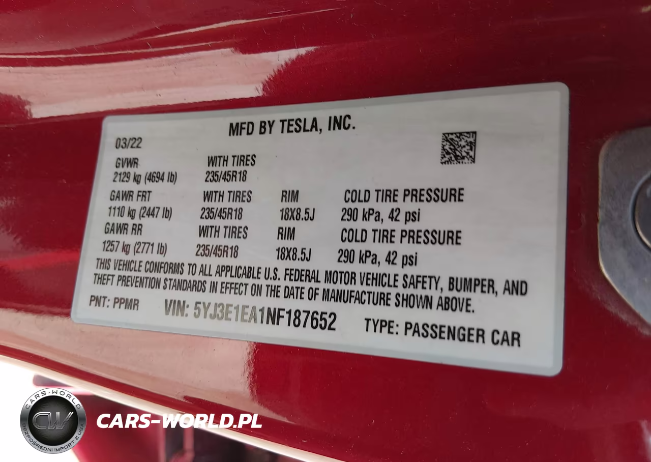 2022 Tesla Model 3 Rear-Wheel Drive VIN:5YJ3E1EA1NF187652 - 9