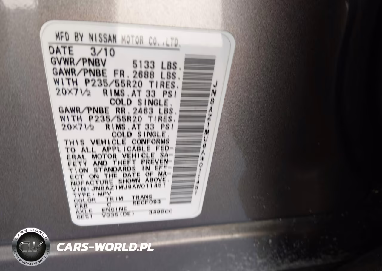 2010 Nissan Murano Le VIN:JN8AZ1MU9AW011451 - 9
