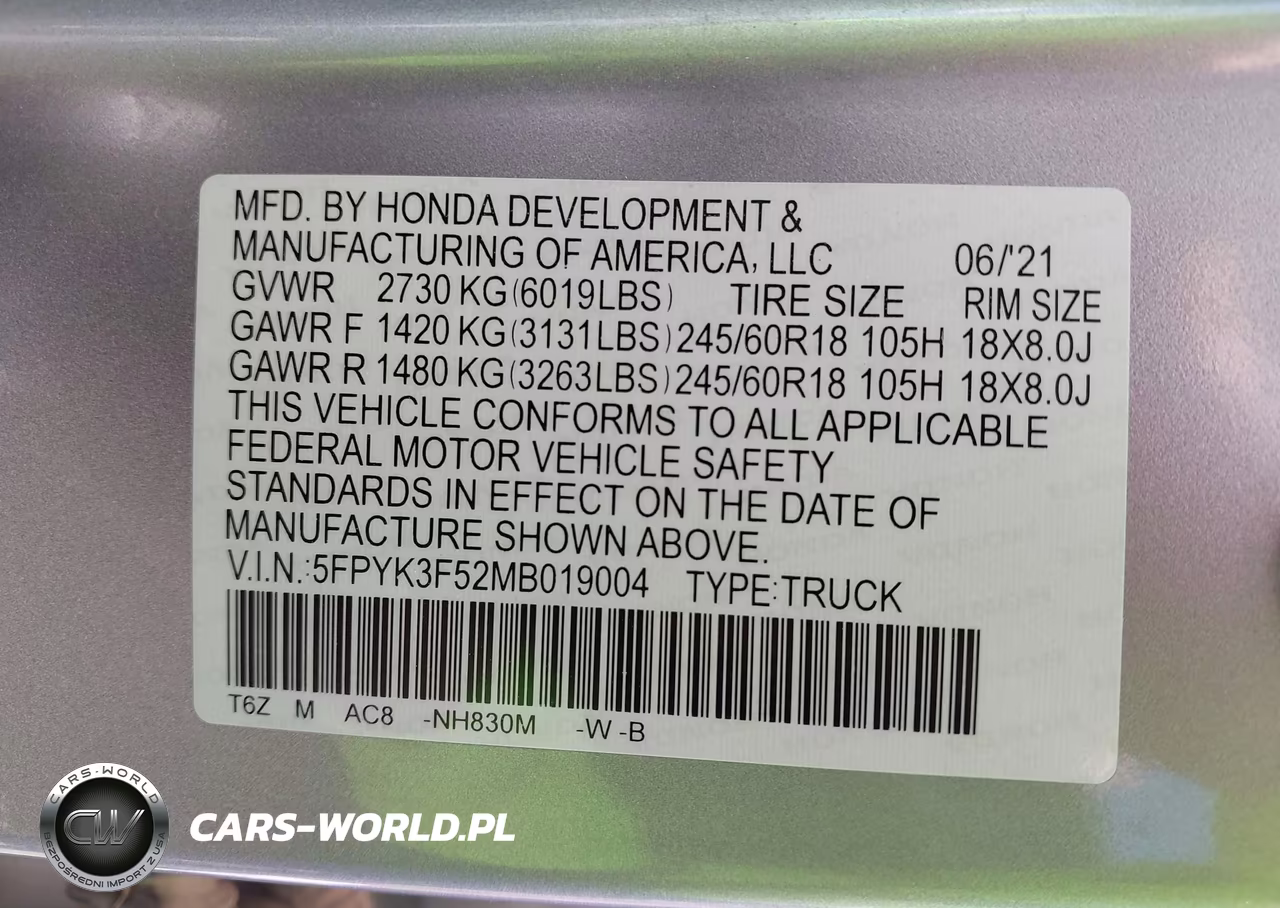 2021 Honda Ridgeline Awd Rtl VIN:5FPYK3F52MB019004 - 9