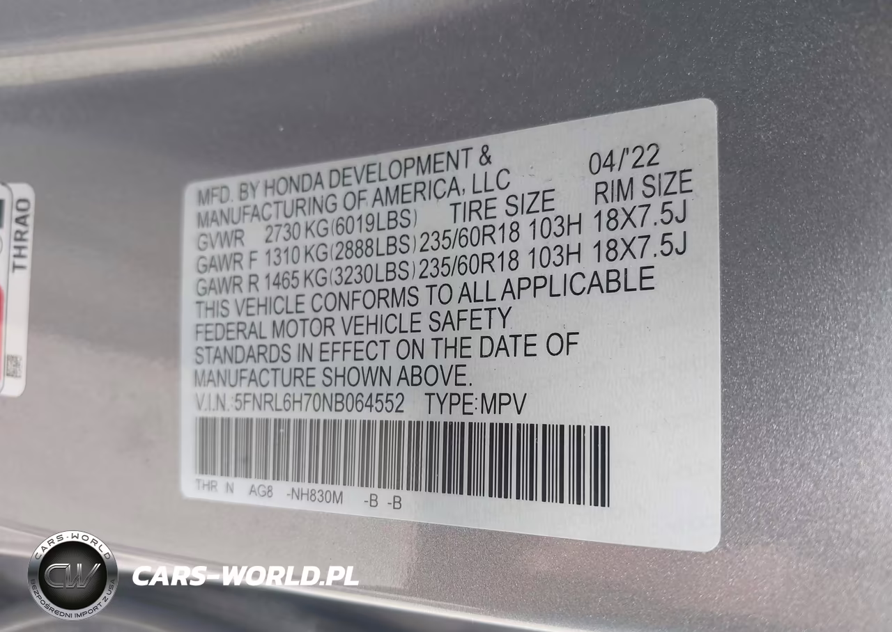 2022 Honda Odyssey Ex-L VIN:5FNRL6H70NB064552 - 9