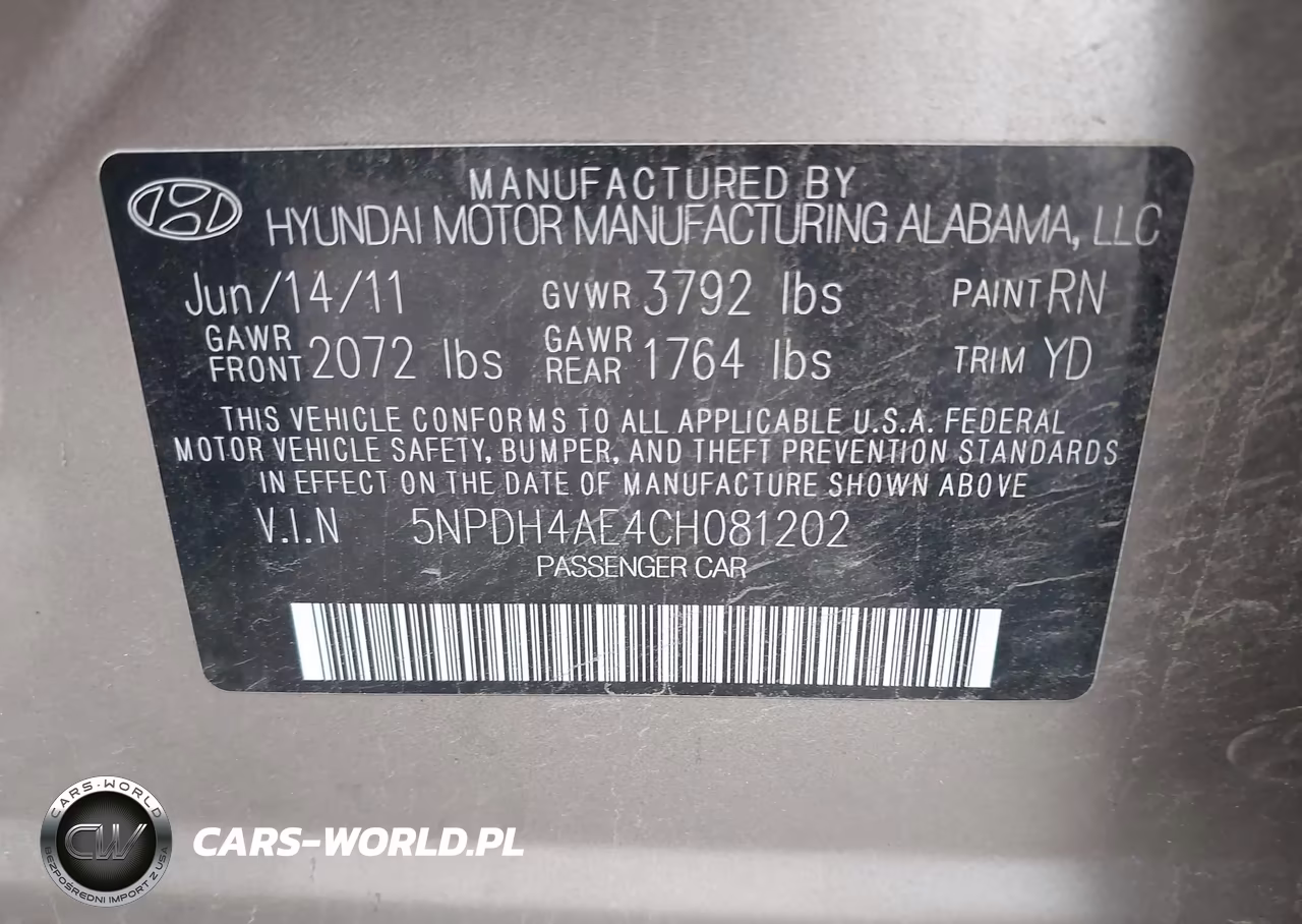 2012 Hyundai Elantra Gls VIN:5NPDH4AE4CH081202 - 9