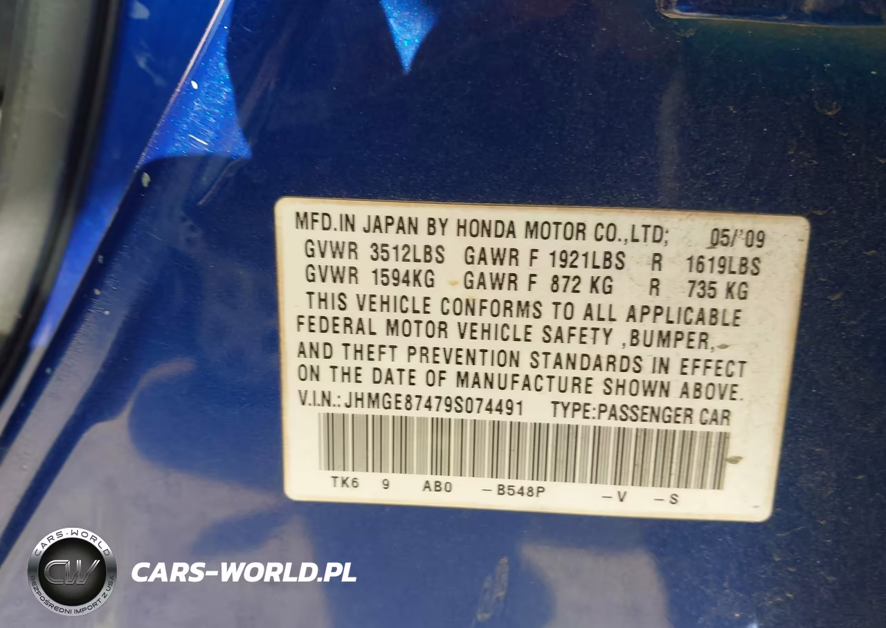 2009 Honda Fit Sport VIN:JHMGE87479S074491 - 9