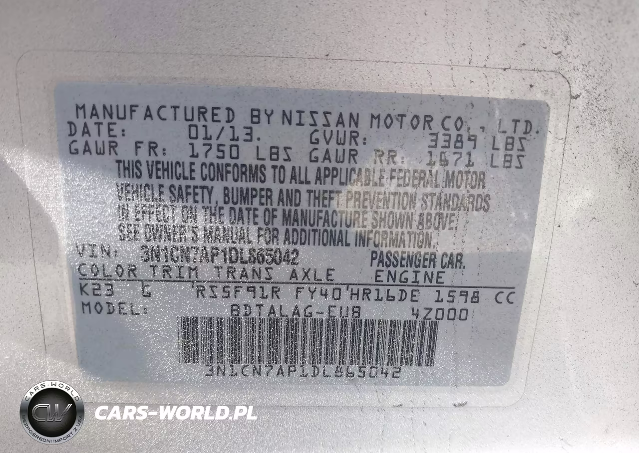 2013 Nissan Versa 1.6 S VIN:3N1CN7AP1DL865042 - 9