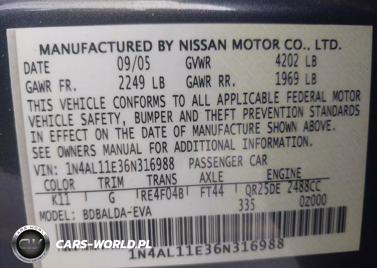2006 Nissan Altima 2.5 S VIN:1N4AL11E36N316988 - 9