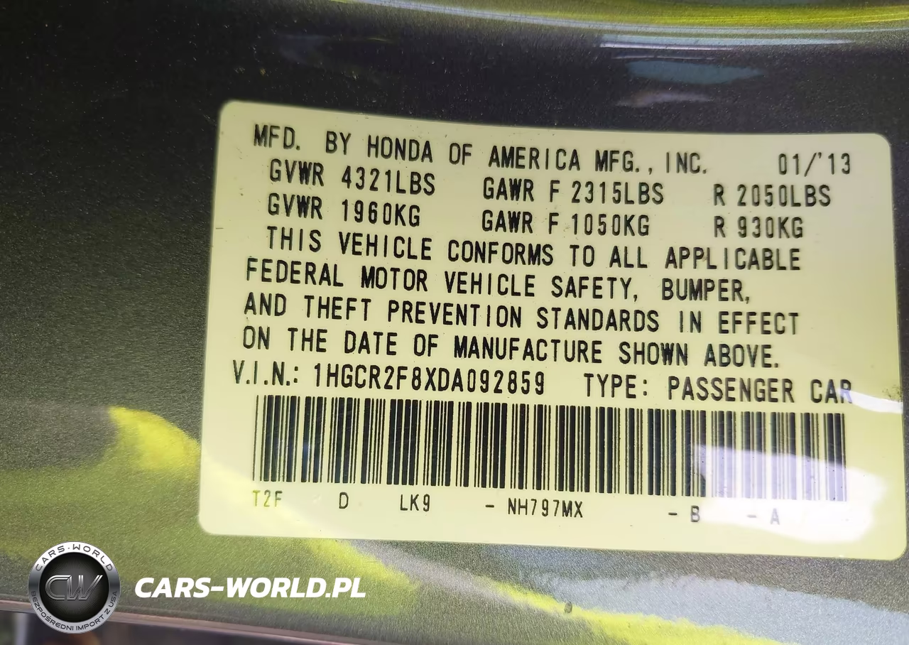 2013 Honda Accord Ex-L VIN:1HGCR2F8XDA092859 - 9