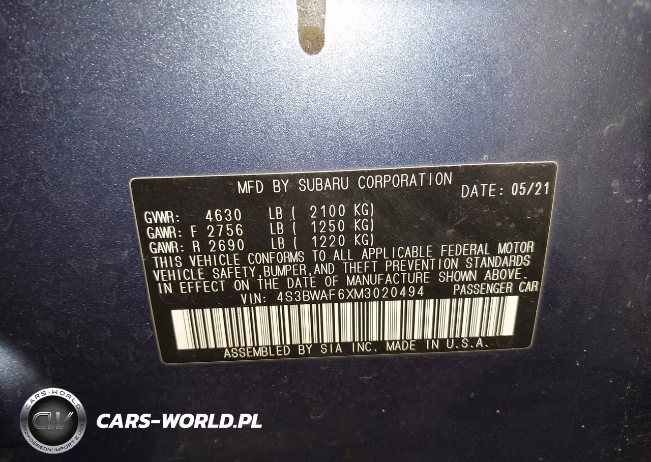 2021 Subaru Legacy Premium VIN:4S3BWAF6XM3020494 - 9